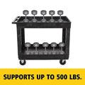 Rubbermaid 2-Shelf Plastic/Poly Mobile Utility Cart with Swivel Wheels, Black