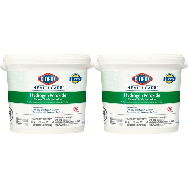 Clorox Healthcare Hydrogen Peroxide Cleaner Disinfectant Wipes, 185 Wipes/Container, 2/Carton