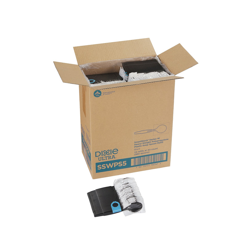 Dixie Ultra SmartStock Series-W Wrapped Polypropylene Soup Spoon Refill, Heavy-Weight, Black, 960/Carton
