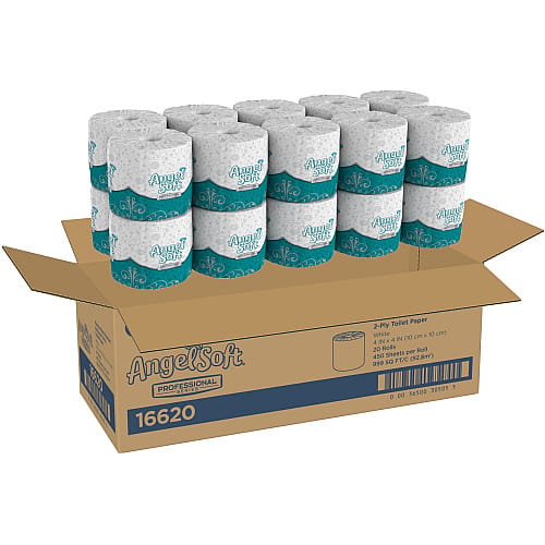 Angel Soft Professional Series 2 Ply Standard Toilet Paper White 450 Sheets Roll 20 Rolls Carton (16620)