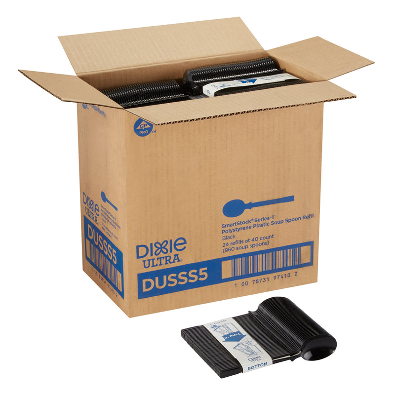 Dixie Ultra SmartStock Series-T Polystyrene Soup Spoon Refill, Medium-Weight, Black, 960/Carton
