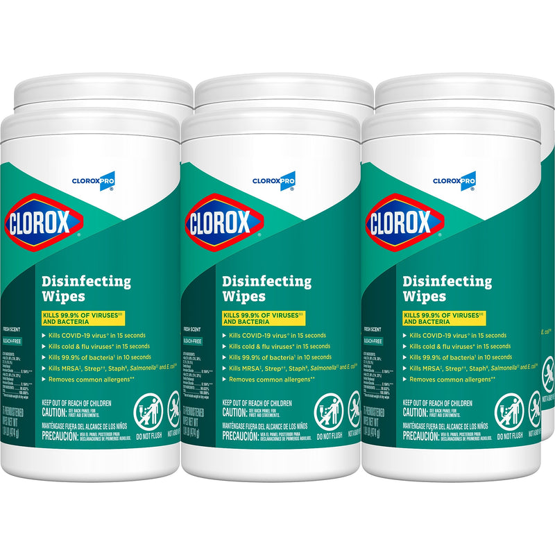 CloroxPro Disinfecting Wipes, 75 Wipes/Container, 6/Carton