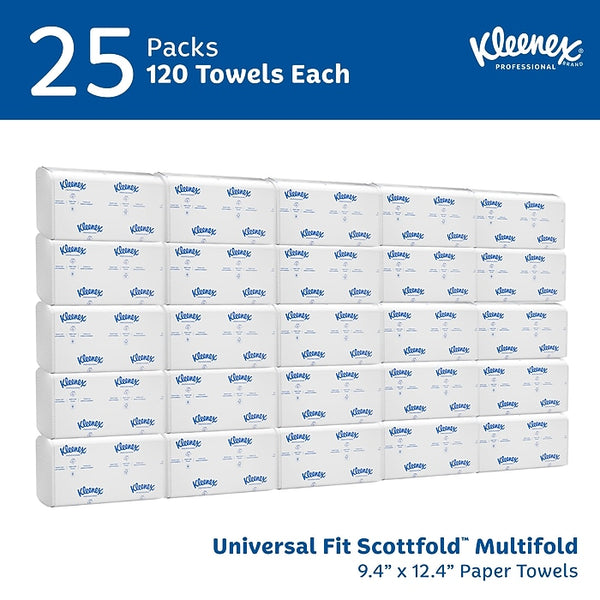 Kleenex Premiere Recycled Multifold Paper Towels, 2-ply, 120 Sheets/Pack, 25 Packs/Carton