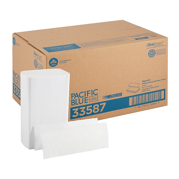 Pacific Blue Ultra BigFold Recycled Multifold Paper Towels, 1-Ply, 220 Sheets/Roll, 10 Rolls/Carton