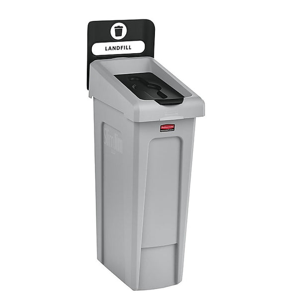 Rubbermaid Slim Jim Single-Stream Recycling Station, 23 Gallon, Landfill, Gray/Black
