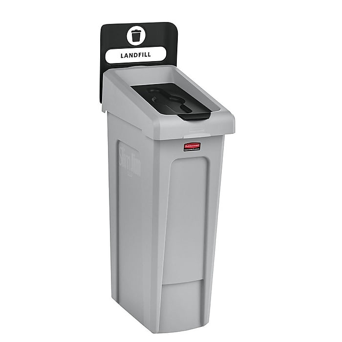 Rubbermaid Slim Jim Single-Stream Recycling Station, 23 Gallon, Landfill, Gray/Black