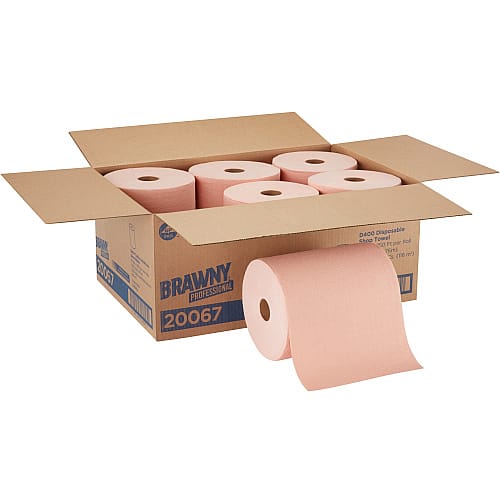 Brawny Professional D400 Disposable Cleaning Towel, 250" x 10", Orange, 6/Carton