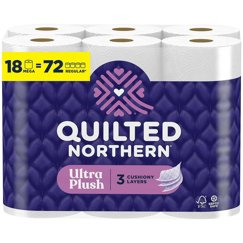 Quilted Northern Ultra Plush Toilet Paper, 3-Ply, White, 255 Sheets/Roll, 18 Rolls/Case