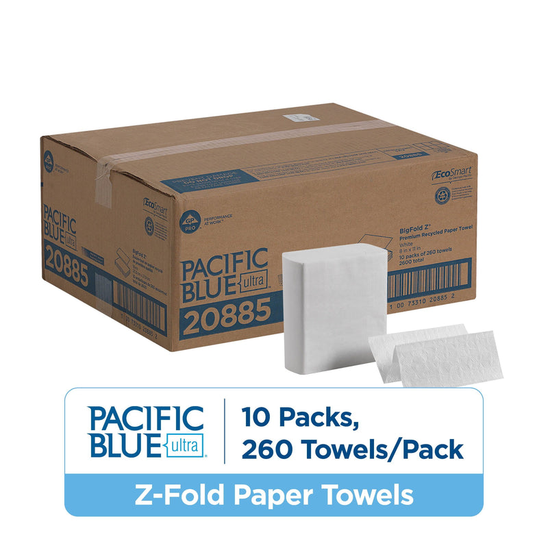 Pacific Blue Ultra Z-Fold Multifold Paper Towels 1 Ply 260 Sheets Pack 10 Packs Carton (20885)