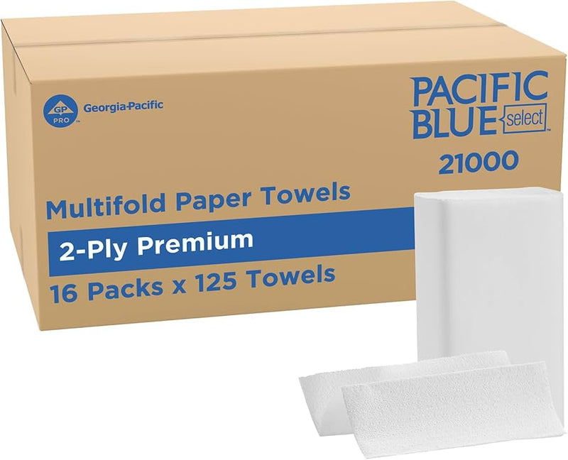 Pacific Blue Select Recycled Multifold Paper Towels 2 Ply 125 Sheets Pack 16 Packs Carton (21000)
