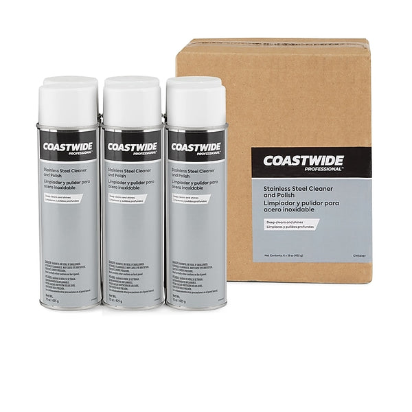 Coastwide Professional Stainless Steel Cleaner and Polish, Lemon Scent, 15 Oz., 6/Carton