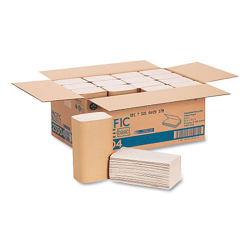 Pacific Blue Basic Recycled Single-Fold Paper Towels 1 Ply Brown 250 Sheets Pack 16 Packs Carton (23504)