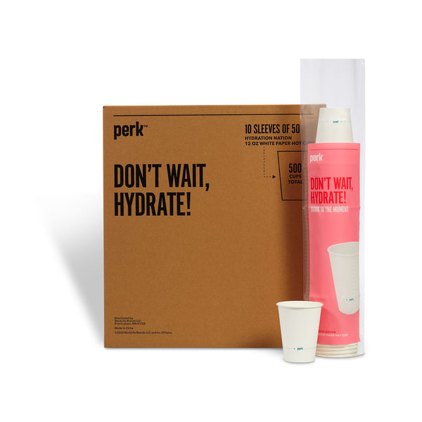Perk 12 oz. Paper Hot Cups, White, 500/Carton