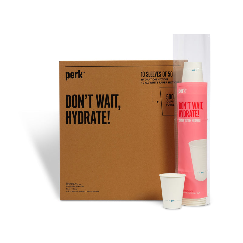 Perk 12 oz. Paper Hot Cups, White, 500/Carton