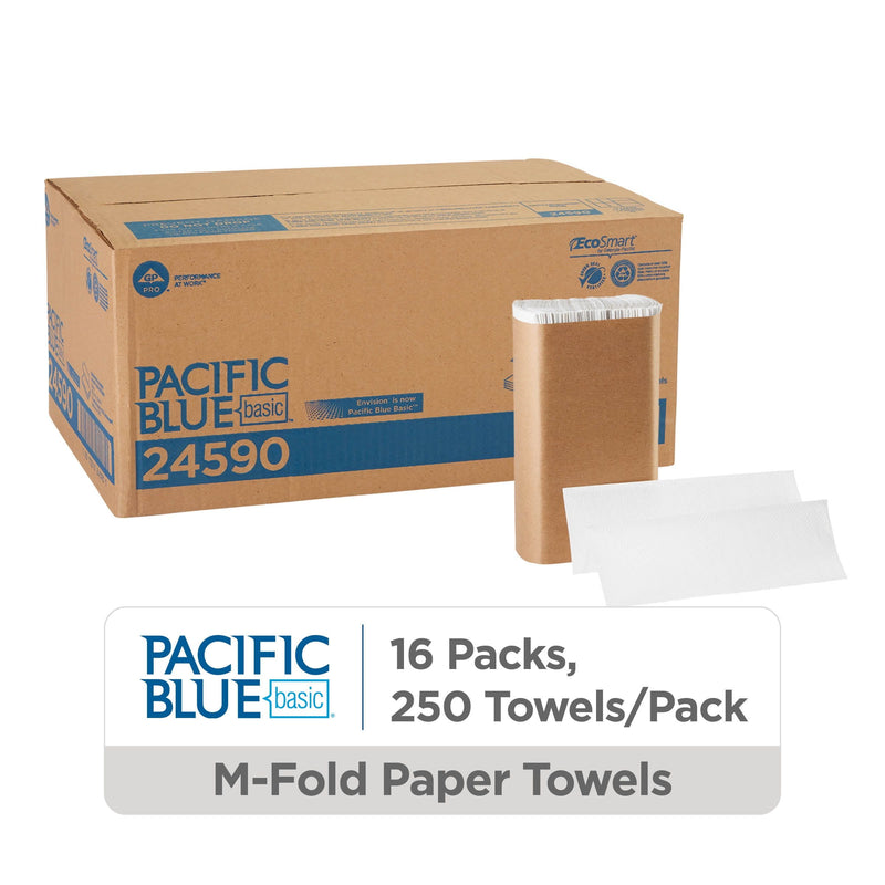 Pacific Blue Basic Recycled Multifold Paper Towel 1 Ply White 250 Sheets Pack 16 Packs Carton (24590)