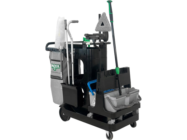 Unger Deepcleanrx 3-Shelf Cleaning Cart with Vinyl Bag, 55 Gal.