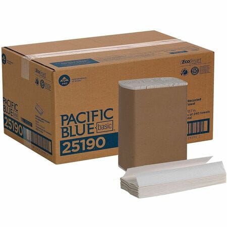 Pacific Blue Basic Recycled C-Fold Paper Towels, 1-ply, 240 Sheets/Pack, 10 Packs/Carton