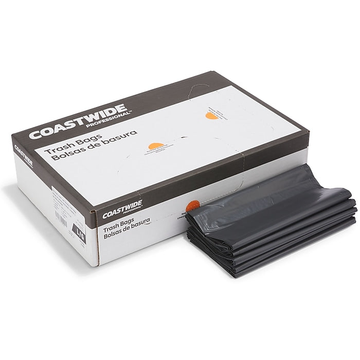 Coastwide Professional 50-56 Gallon Trash Bag, 43" x 47", Low Density, 1.8 mil, Black, 100 Bags/Box