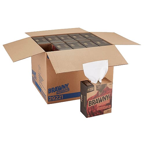 Brawny P200 Paper Cleaning Wipers, 12.5" x 8", White, 20/Carton