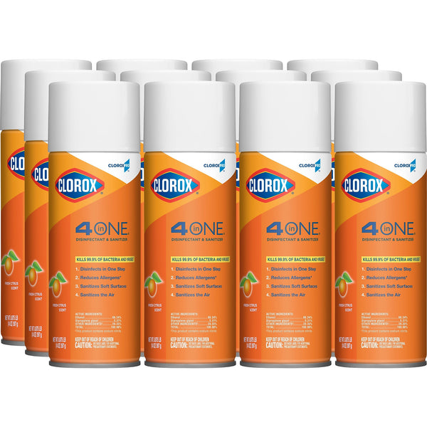 CloroxPro 4 in One Disinfectant & Sanitizer, Citrus Scent, 14 oz., 12/Carton