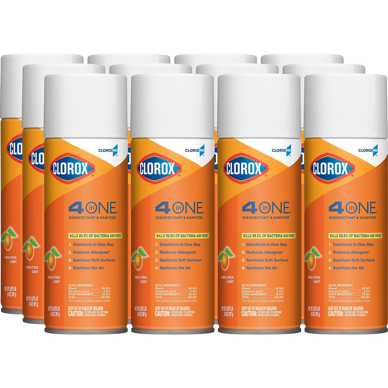 CloroxPro 4 in One Disinfectant & Sanitizer, Citrus Scent, 14 oz., 12/Carton