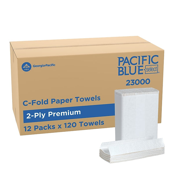 Pacific Blue Select Premium C-Fold Paper Towels, 2-ply, 120 Sheets/Pack, 12 Packs/Carton