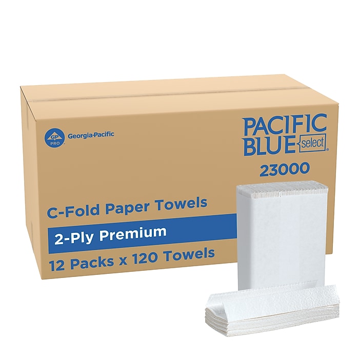 Pacific Blue Select Premium C-Fold Paper Towels, 2-ply, 120 Sheets/Pack, 12 Packs/Carton