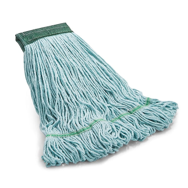 Coastwide Professional Looped-End Wet Mop Head, Medium, Recycled PET/Cotton Blend, 5" Headband, Blue