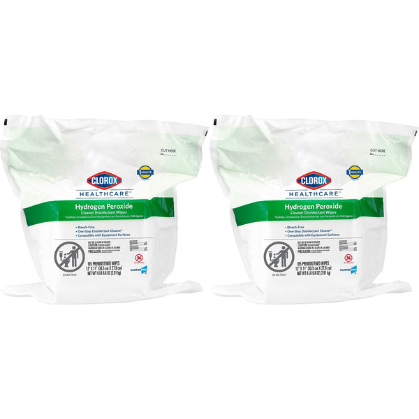 Clorox Healthcare Hydrogen Peroxide Cleaner Disinfectant Wipes Refill, 185 Wipes/Container, 2/Carton
