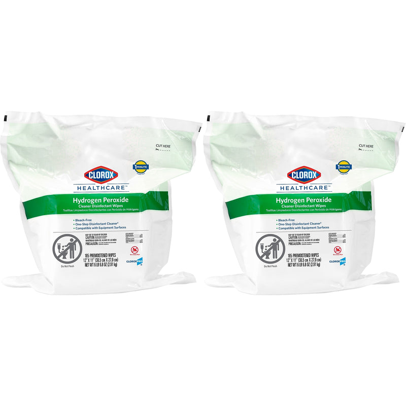 Clorox Healthcare Hydrogen Peroxide Cleaner Disinfectant Wipes Refill, 185 Wipes/Container, 2/Carton