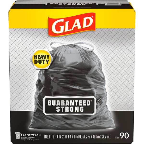 Glad 30 Gallon Large Drawstring Trash Bags, 90/Box
