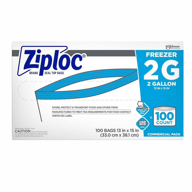 Ziploc Double Zipper Freezer Storage Bags, 2 Gallon, 100 Bags/Carton