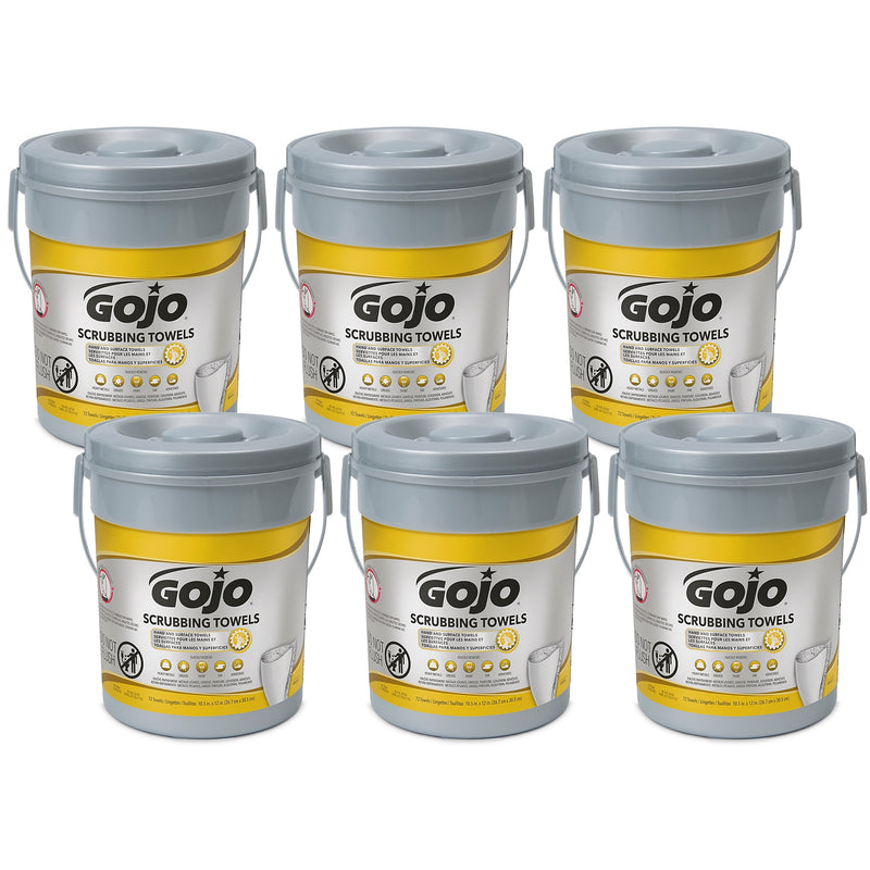 GOJO Hand and Surface Scrubbing Towels, Fresh Citrus Scent, 72 Wipes/Pack, 6/Carton