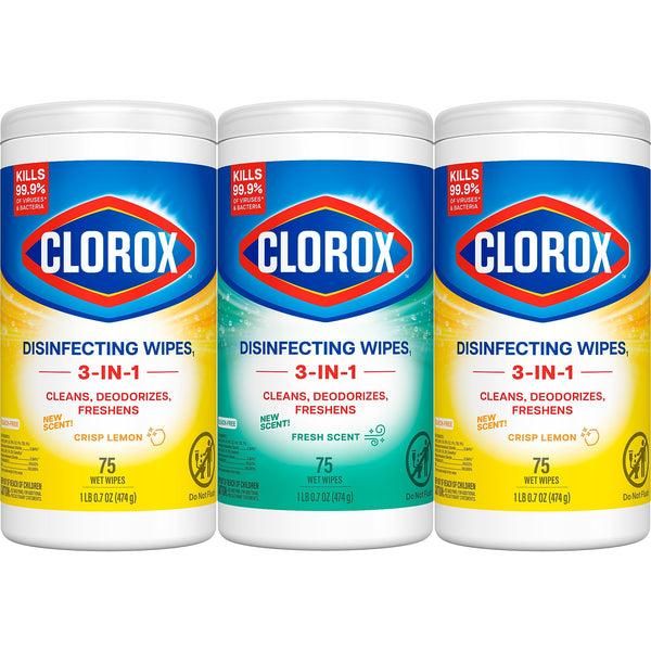 Clorox Disinfecting Wipes Value Pack, 75 Wipes/Canister, 3/Pack