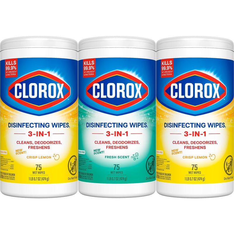 Clorox Disinfecting Wipes Value Pack, 75 Wipes/Canister, 3/Pack