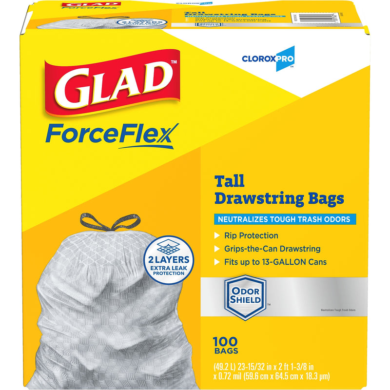 Glad ForceFlex Tall 13 Gallon Drawstring Kitchen Trash Bag, Grey, 100 Total Bags