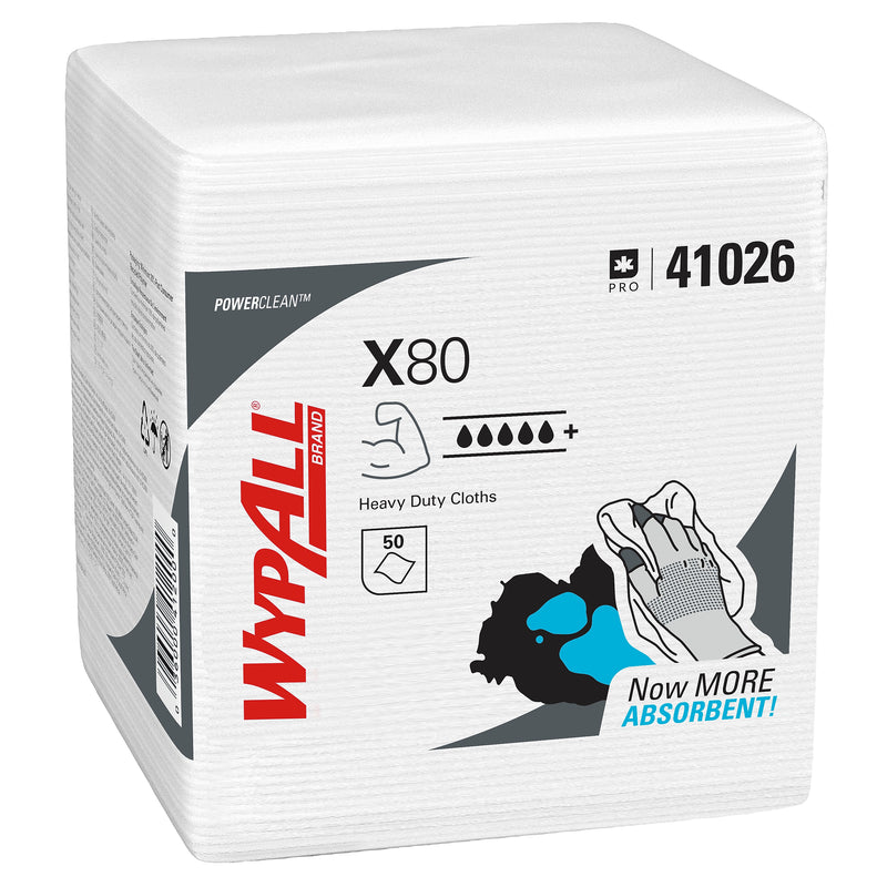 WypAll PowerClean X80 Nylon Cleaning Wipers, 12" x 12.5", White, 50 Wipers/Box, 4/Carton