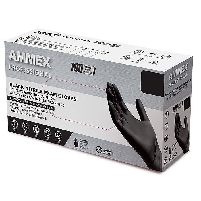 Ammex Professional Series Powder Free Nitrile Exam Gloves, Latex Free, Black