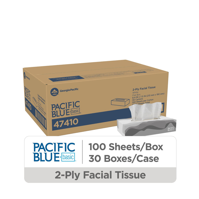 Pacific Blue Basic Facial Tissue 2 Ply 100 Tissues Box 30 Boxes Pack (47410)
