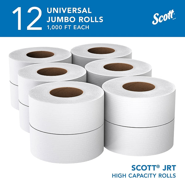 Scott Essential JRT Recycled Jumbo Toilet Paper, 2-ply, White, 1000 ft./Roll, 12 Rolls/Carton