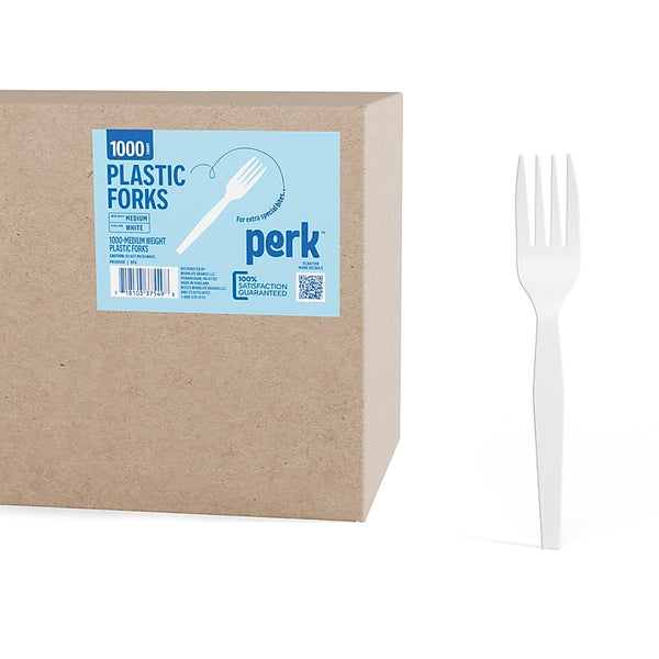 Perk Polystyrene Fork, Medium-Weight, White, 1000/Pack