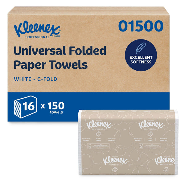 Kleenex Recycled C-Fold Paper Towels, 1-ply, 150 Sheets/Pack, 16 Packs/Carton