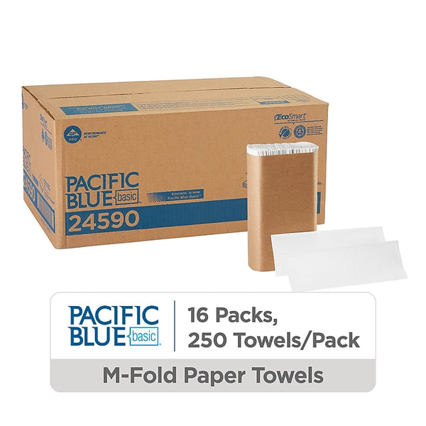 Pacific Blue Basic Recycled Multifold Paper Towel, 1-ply, 250 Sheets/Pack, 16 Packs/Carton