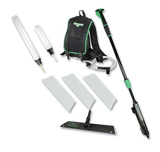 Unger Excella Floor Finishing Straight Kit, 18" Microfiber, Rubber Black/Green/Gray