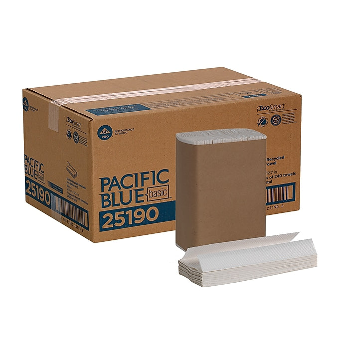 Pacific Blue Basic Recycled C-Fold Paper Towels, 1-ply, 240 Sheets/Pack, 10 Packs/Carton