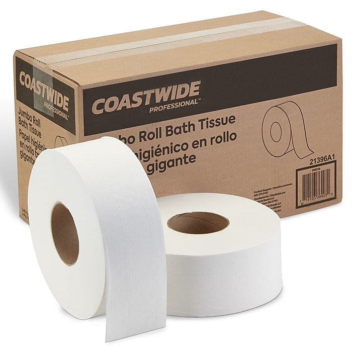 Coastwide Professional Recycled 2-Ply Jumbo Toilet Paper, White, 1000 ft./Roll, 6 Rolls/Case