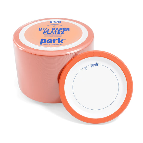 Perk Medium Weight Paper Plates, 8.5", Teal/White