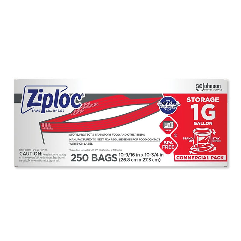 Ziploc Double Zipper Storage Bags, Gallon, 250 Bags/Carton