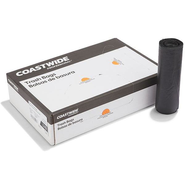 Coastwide Professional 55-60 Gallon Trash Bag, 38" x 60", High Density, 22 mic, Black, 6 Rolls