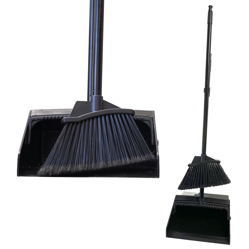 BISON LIFE Heavy Duty 48.5" Adjustable Lobby Dustpan and Broom Set, Black